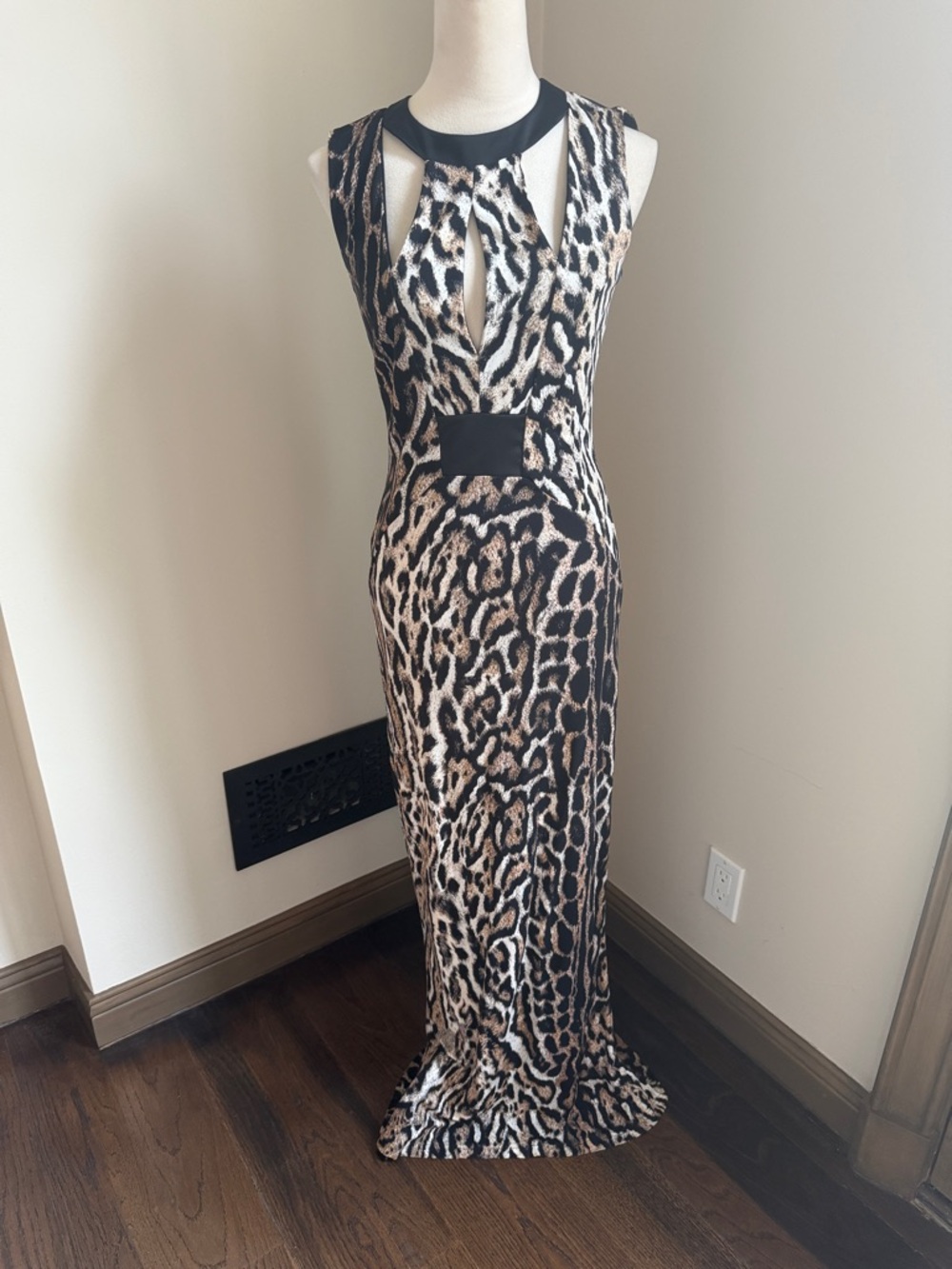 JUST CAVALLI by Roberto Cavalli Long Leopard Brown Print Cutout Dress Gown Large - Picture 2 of 10
